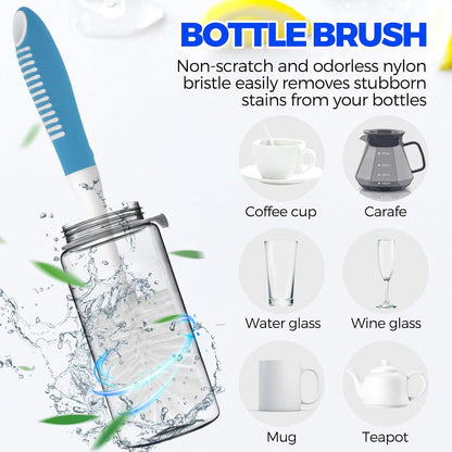 6 Pack Dish Brush Set with Bottle Brush, Scrub Pan and 3 Straw Brushes, Deep Cleaning Handle Scraper Tip for V1259-DP01-A-4770