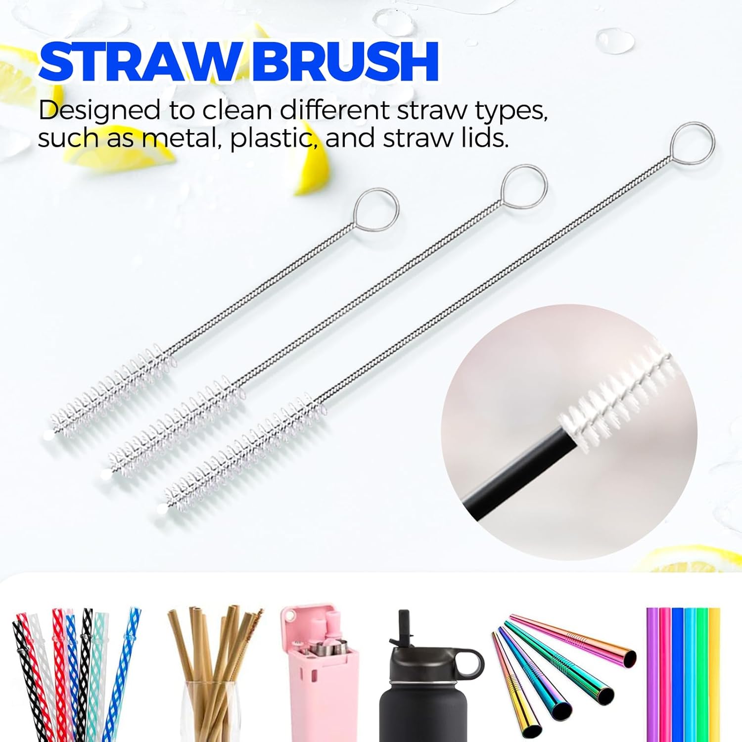 6 Pack Dish Brush Set with Bottle Brush, Scrub Pan and 3 Straw Brushes, Deep Cleaning Handle Scraper Tip for V1259-DP01-A-4770