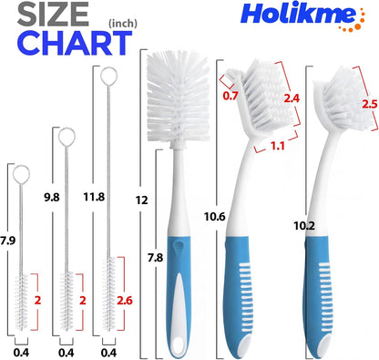 6 Pack Dish Brush Set with Bottle Brush, Scrub Pan and 3 Straw Brushes, Deep Cleaning Handle Scraper Tip for V1259-DP01-A-4770