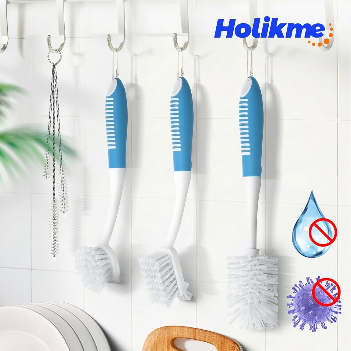 6 Pack Dish Brush Set with Bottle Brush, Scrub Pan and 3 Straw Brushes, Deep Cleaning Handle Scraper Tip for V1259-DP01-A-4770