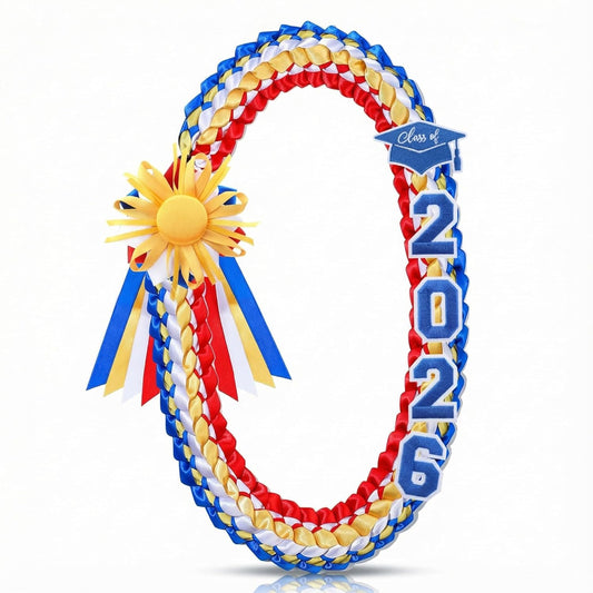 50" Graduation Leis Class of 2026 Ribbon Lei Double Braided Handmade Congrats Graduates Money with Satin V1259-DP01-A-4772