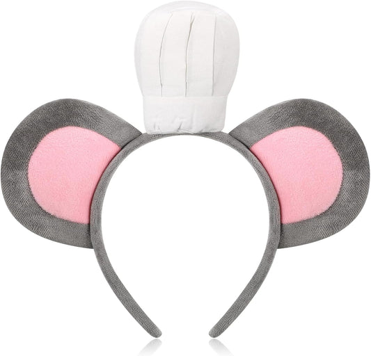Mouse Headband with Chef Hat Cartoon Costume for Cosplay 100th Day of School Party Decoration Gray - V1259-DP01-A-4779