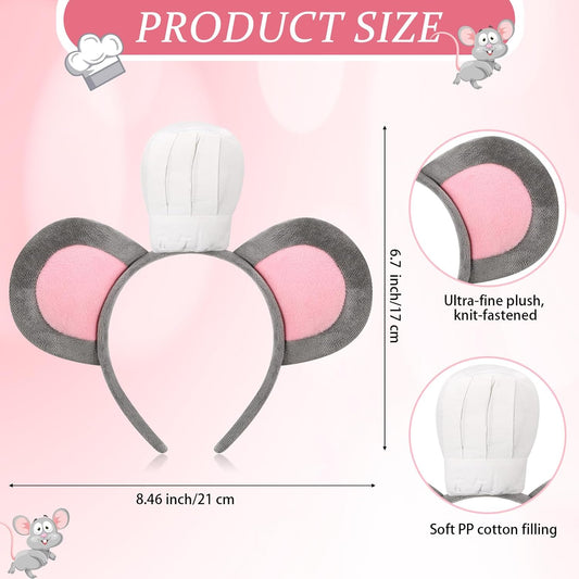 Mouse Headband with Chef Hat Cartoon Costume for Cosplay 100th Day of School Party Decoration Gray - V1259-DP01-A-4779