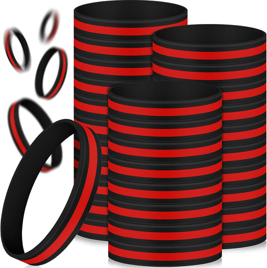 50 Pcs Red Thin Line Bracelets Rubber Firefighter Awareness Support Silicone Wristband for Men Women Holiday V1259-DP01-A-4780