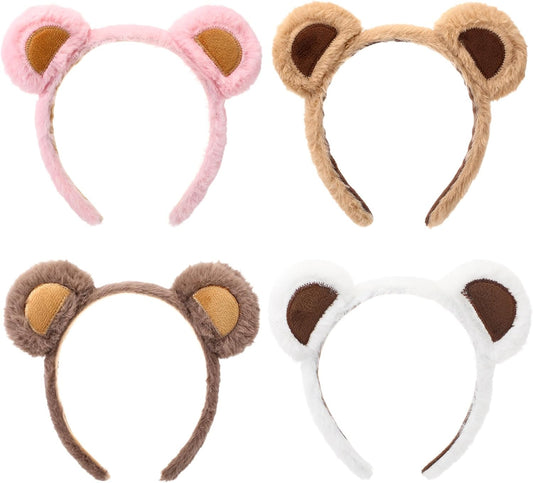 4 Pcs Bear Ears Headbands Bulk for Adults Kids Plush Animal Fluffy Cute Hair Hoops Accessories Birthday Party V1259-DP01-A-4785