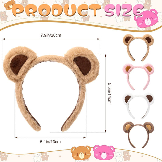 4 Pcs Bear Ears Headbands Bulk for Adults Kids Plush Animal Fluffy Cute Hair Hoops Accessories Birthday Party V1259-DP01-A-4785