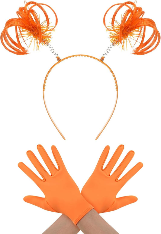 Halloween Dress up Set Included Orange Wig and Wrist Spandex Gloves Headband Ponytails Head Bopper Cosplay V1259-DP01-A-4787