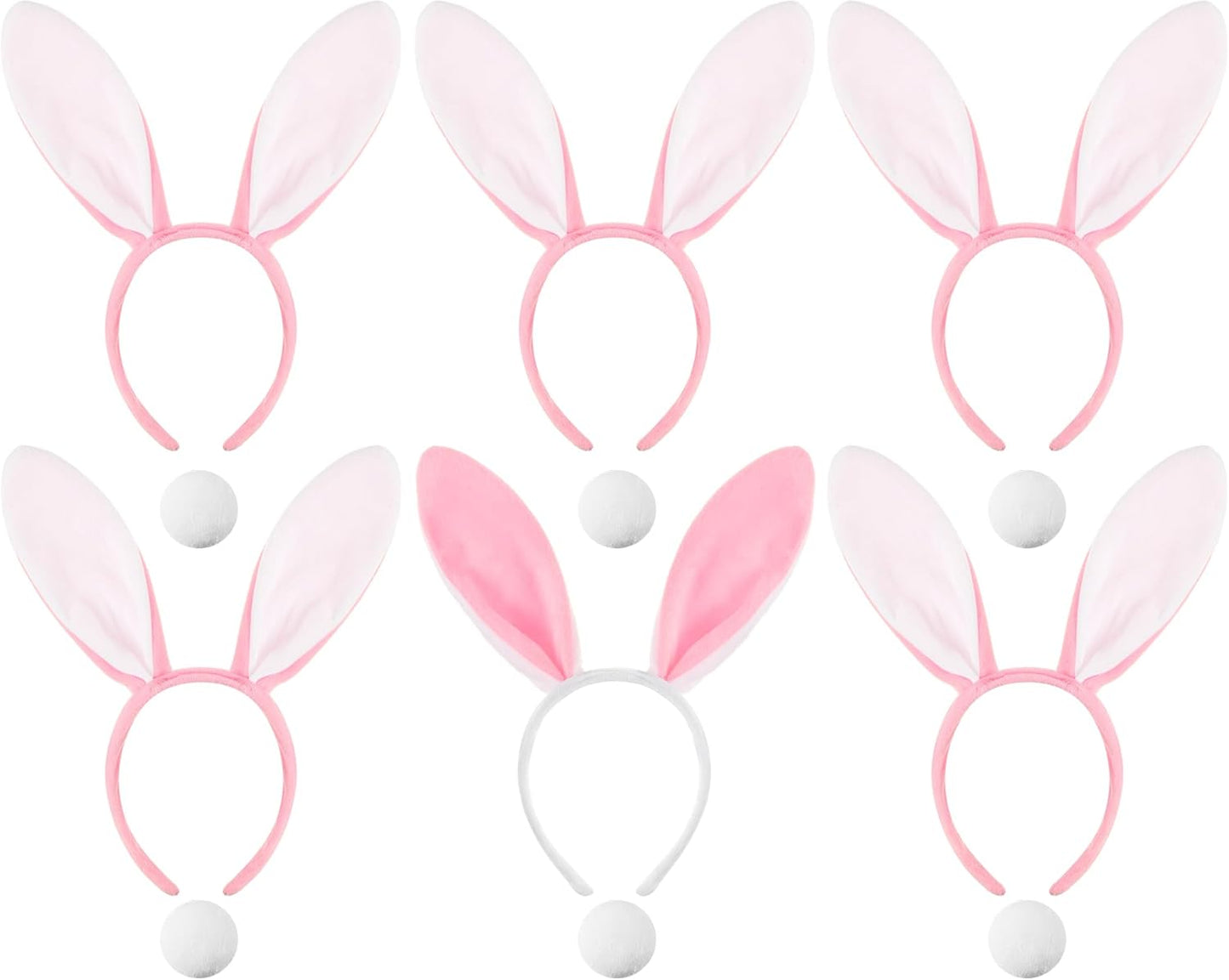 6 Sets Easter Bunny Ears Headbands and Tail, Long Furry Plush Rabbit Ear Headband for Bachelorette Wedding V1259-DP01-A-4788