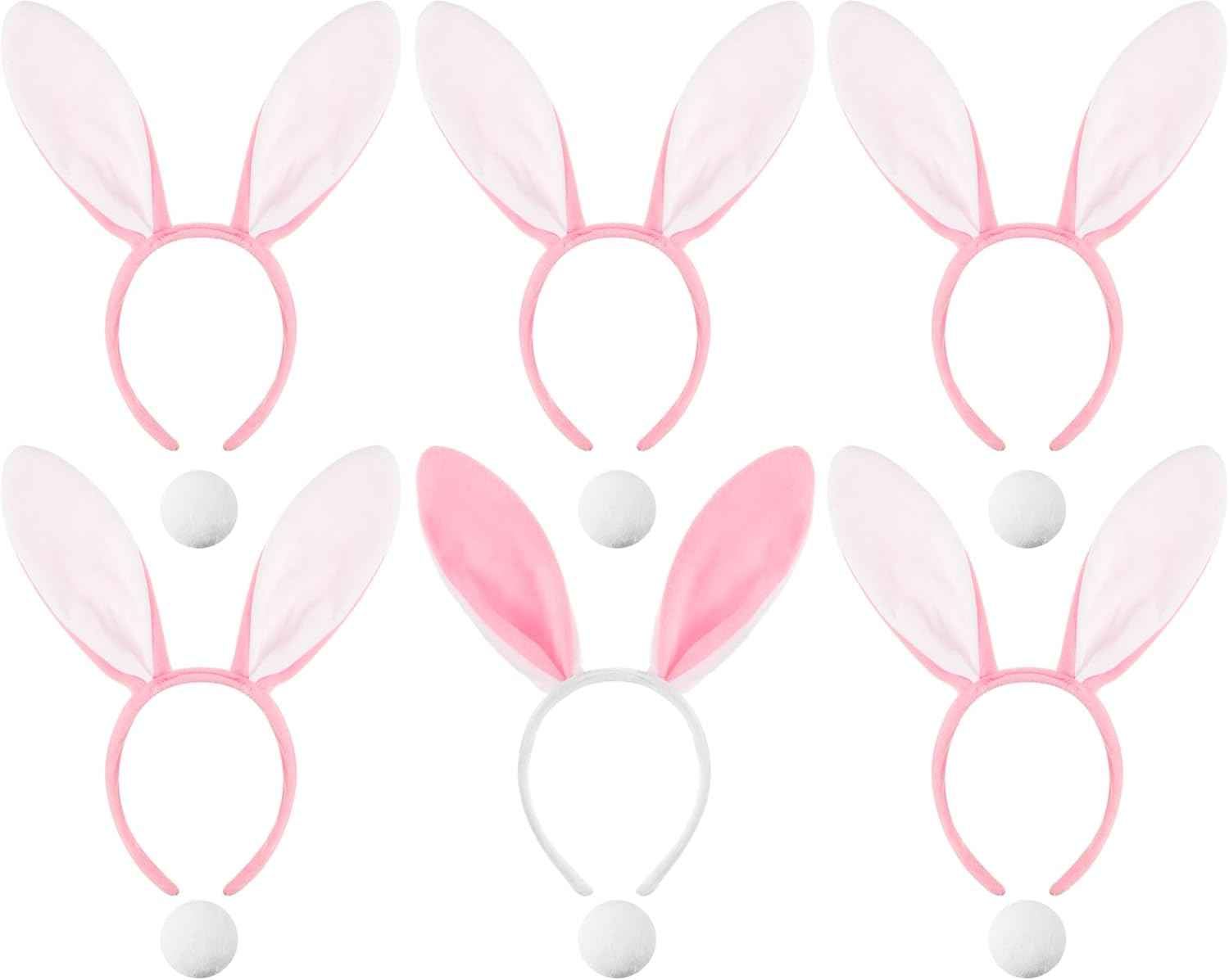 6 Sets Easter Bunny Ears Headbands and Tail, Long Furry Plush Rabbit Ear Headband for Bachelorette Wedding V1259-DP01-A-4788