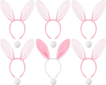 6 Sets Easter Bunny Ears Headbands and Tail, Long Furry Plush Rabbit Ear Headband for Bachelorette Wedding V1259-DP01-A-4788