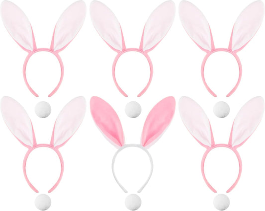 6 Sets Easter Bunny Ears Headbands and Tail, Long Furry Plush Rabbit Ear Headband for Bachelorette Wedding V1259-DP01-A-4788