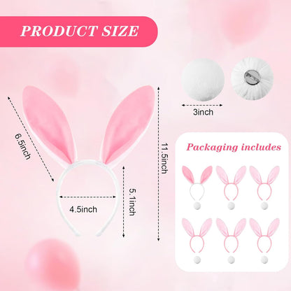 6 Sets Easter Bunny Ears Headbands and Tail, Long Furry Plush Rabbit Ear Headband for Bachelorette Wedding V1259-DP01-A-4788