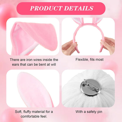 6 Sets Easter Bunny Ears Headbands and Tail, Long Furry Plush Rabbit Ear Headband for Bachelorette Wedding V1259-DP01-A-4788