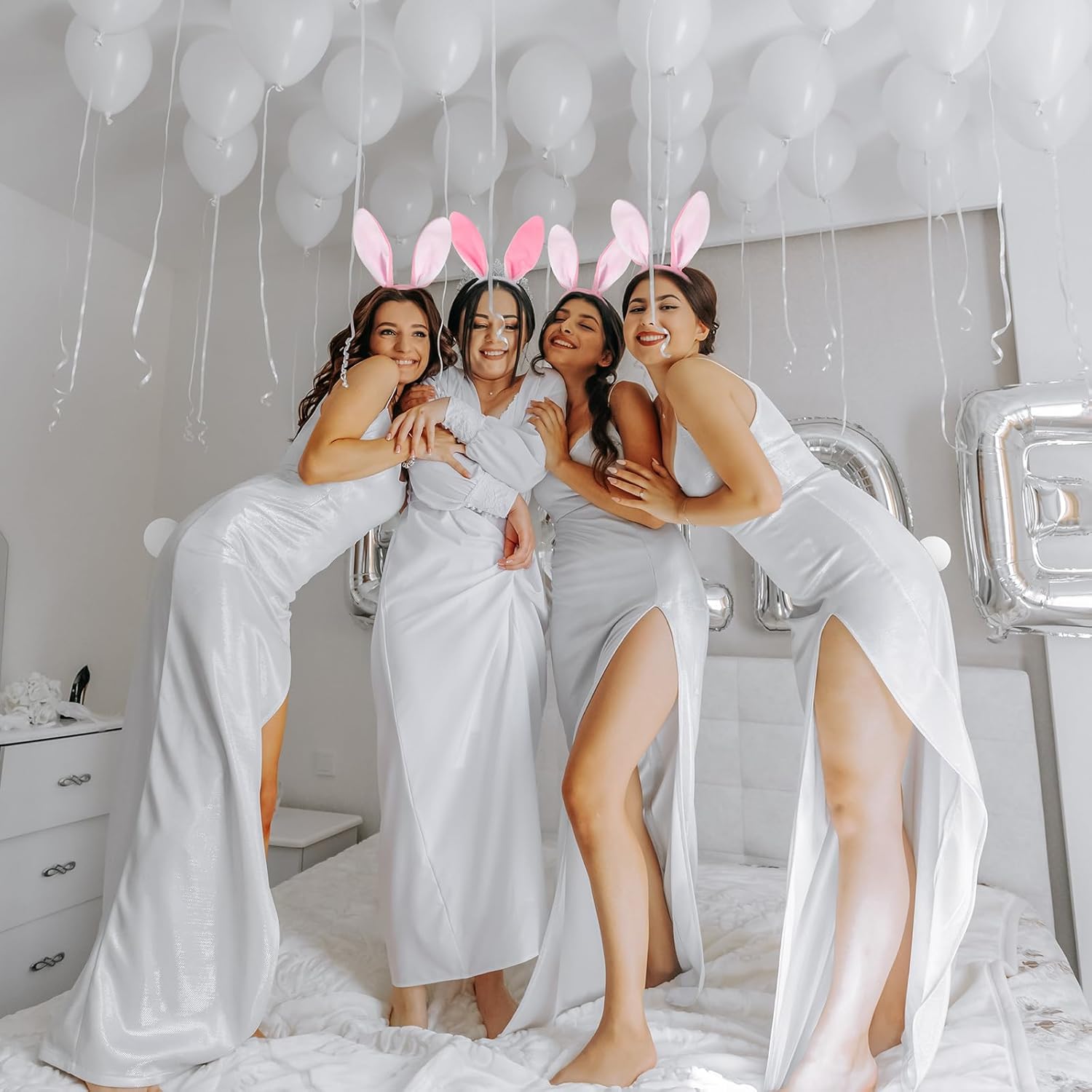 6 Sets Easter Bunny Ears Headbands and Tail, Long Furry Plush Rabbit Ear Headband for Bachelorette Wedding V1259-DP01-A-4788
