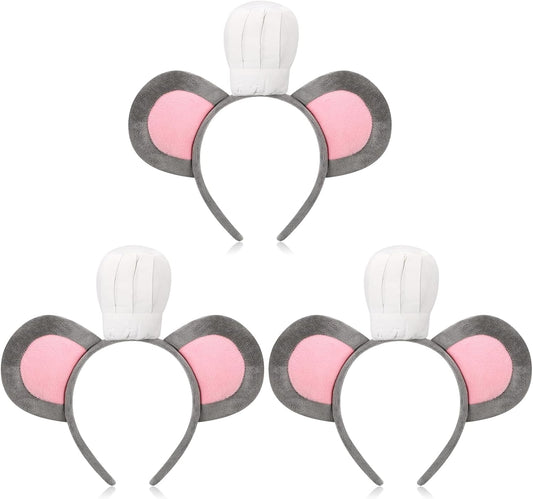3 Pcs Mouse Headband with Chef Hat Cartoon Costume for Halloween Cosplay Party Decoration - V1259-DP01-A-4791