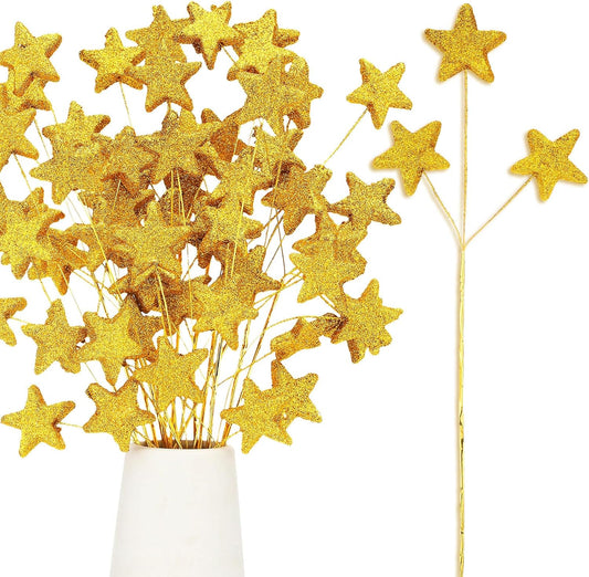 24 Pcs Glitter Star Picks 13.8'' Sparkly Stem Decoration Foam Vase Sticks Centerpiece Table Craft Filler for V1259-DP01-A-4799