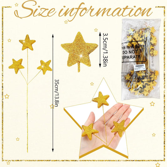 24 Pcs Glitter Star Picks 13.8'' Sparkly Stem Decoration Foam Vase Sticks Centerpiece Table Craft Filler for V1259-DP01-A-4799
