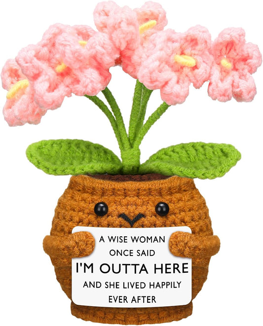Coworker Leaving Gifts for Women Men, Positive Flower Doll Crochet with Card Funny Farewell Going Away V1259-DP01-A-4802