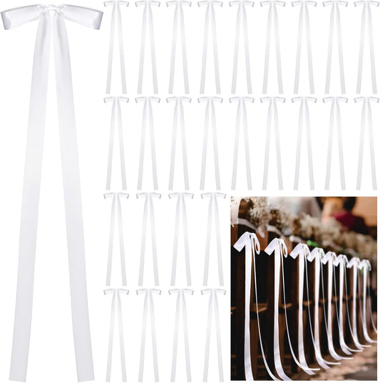 24 Pcs Large Wedding Ribbon Bows with Long Tails 10 x 36 Inch Aisle Decor On Chairs Background for Bridal V1259-DP01-A-4805