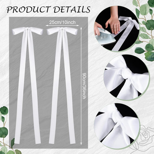 24 Pcs Large Wedding Ribbon Bows with Long Tails 10 x 36 Inch Aisle Decor On Chairs Background for Bridal V1259-DP01-A-4805