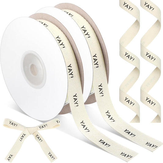 20 Yards Yay Cotton Ribbon, Natural 5/8 Inch 100% Herringbone Twill Ribbon for Crafts Gift Wrapping Birthday V1259-DP01-A-4808