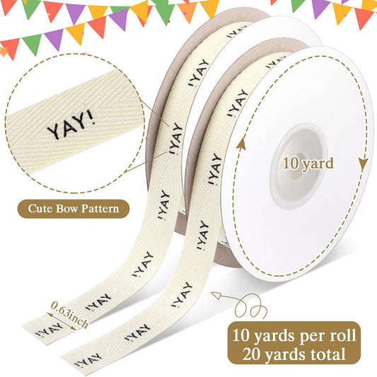 20 Yards Yay Cotton Ribbon, Natural 5/8 Inch 100% Herringbone Twill Ribbon for Crafts Gift Wrapping Birthday V1259-DP01-A-4808