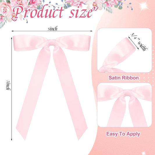 50 Pcs Pink Satin Ribbon Bows 7 Inch Large Self Adhesive Twist Tie for Gift Wrapping Craft Cake Balloons V1259-DP01-A-4823