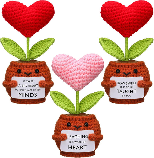 3 Pcs Teacher Appreciation Gifts Easter Gift Positive Flower Handmade Crochet Doll Thank You for Helping Me V1259-DP01-A-4832