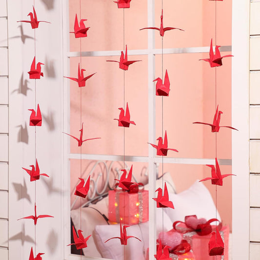 10 Pcs Paper Crane Hanging Garlands Premade Origami Cranes on String Kit Folded Bird Streamers for Japanese V1259-DP01-A-4836
