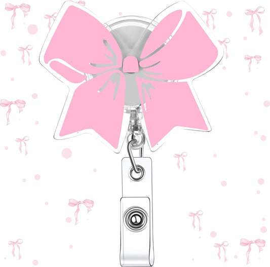 Pink Bow Badge Reel Cute Retractable ID Holder Clip Accessories for Nurses' Day Gift Nurse Office Student V1259-DP01-A-4842