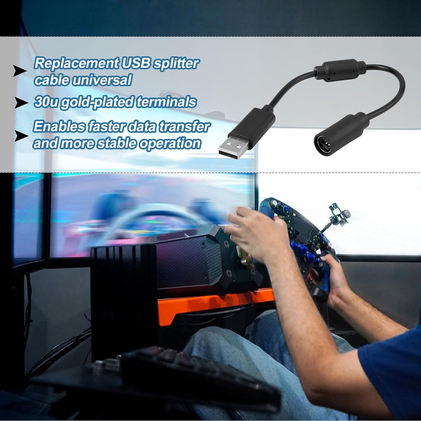 2pcs USB Breakaway Cable, Replacement Cord Adapter Cable for Logitech G920 Driving Force Thrustmaster Ferrari V1259-DP01-A-4868