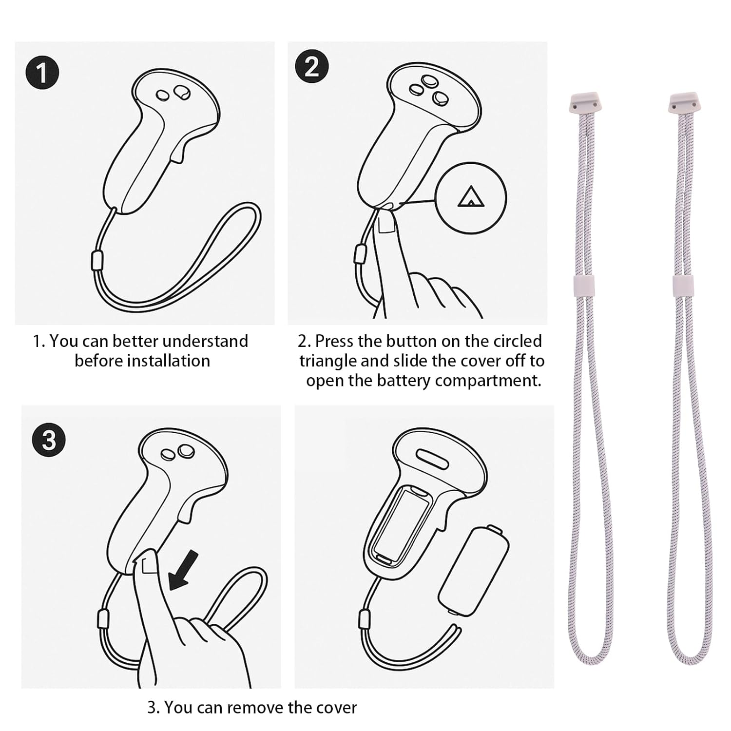 2pcs Controller Wrist Straps for Oculus 3, White Adjustable Hand Lanyards Easy to Attach VR Accessories 3s - V1259-DP01-A-4873