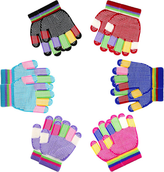 6 Pairs Kids Anti-Skid Magic Gloves, Multicolor Winter Warm Full Finger Mittens Stretchy Knitted Gloves for V1259-DP01-A-4910