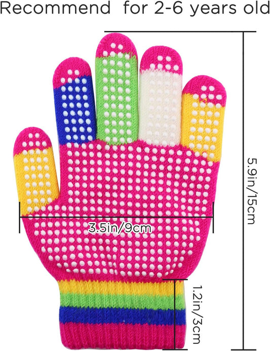 6 Pairs Kids Anti-Skid Magic Gloves, Multicolor Winter Warm Full Finger Mittens Stretchy Knitted Gloves for V1259-DP01-A-4910