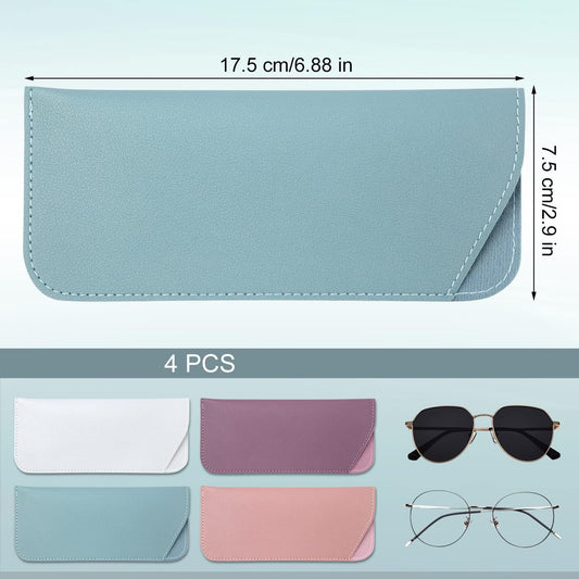 Soft Leather Glasses Cases, 4 Pcs Slim Reading Eyeglasses Case Portable PU Sunglasses Pouch Safety for Women V1259-DP01-A-4918