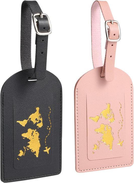 2pcs Leather Luggage Tag, Baggage Address Tags with Adjustable Strap Labels Privacy Protection Suitcase V1259-DP01-A-4921