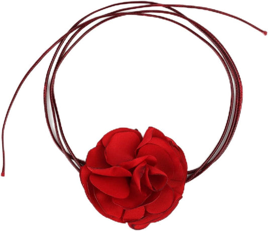 Vintage Flower Necklaces, Boho Floral Necklace Adjustable Fabric Rose for Women Girls Bride Wedding Party V1259-DP01-A-4937