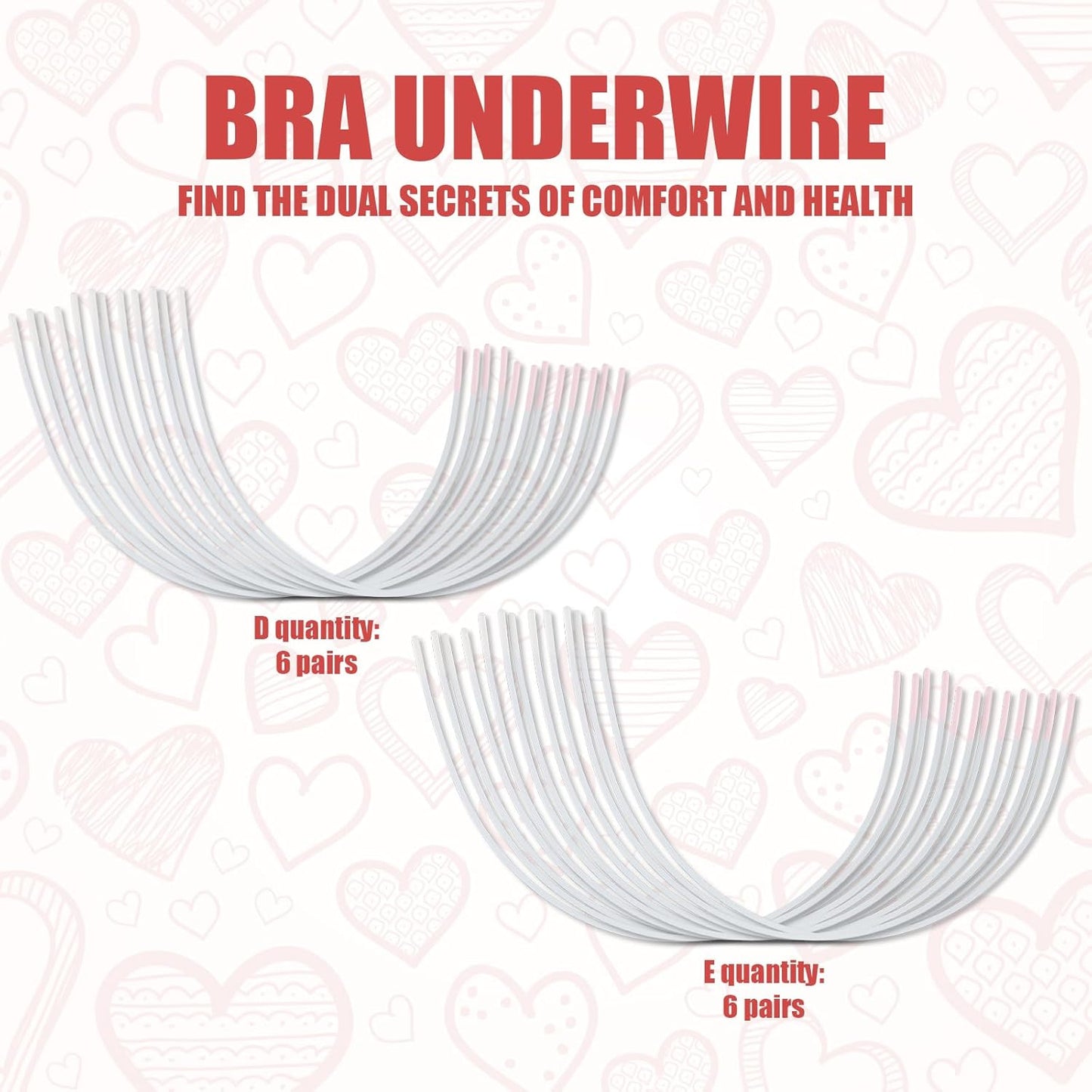 12 Pairs Bra Underwires, Metal Underwire Replacement Sturdy Supporters for Bras D Cup E Accessories White - V1259-DP01-A-4950