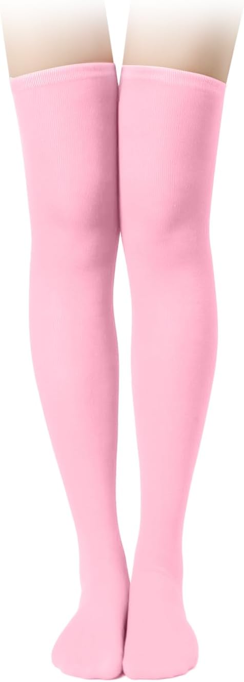 1 Pair Thigh High Socks, Cotton Soft Knee Long Stockings Leg Warmers for Women Girls Christmas Cosplay (Pink) V1259-DP01-A-4972