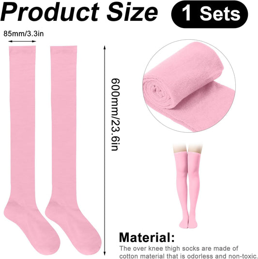 1 Pair Thigh High Socks, Cotton Soft Knee Long Stockings Leg Warmers for Women Girls Christmas Cosplay (Pink) V1259-DP01-A-4972