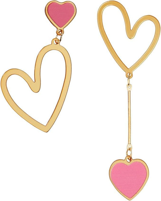 Asymmetric Heart Earrings, Hollow Stud Earrings Long Love Pendant Big Dangle Costume Jewelry for Women V1259-DP01-A-4990