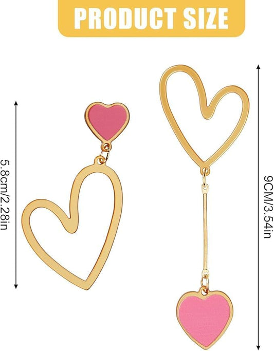Asymmetric Heart Earrings, Hollow Stud Earrings Long Love Pendant Big Dangle Costume Jewelry for Women V1259-DP01-A-4990