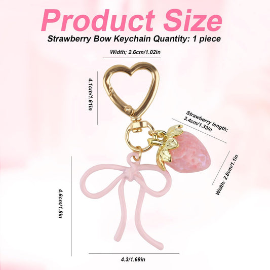 Cute Strawberry Keychain with Bow, Kawaii Bow Heart Key Chains Pink Bag Charms Aesthetic Accessories for V1259-DP01-A-5014