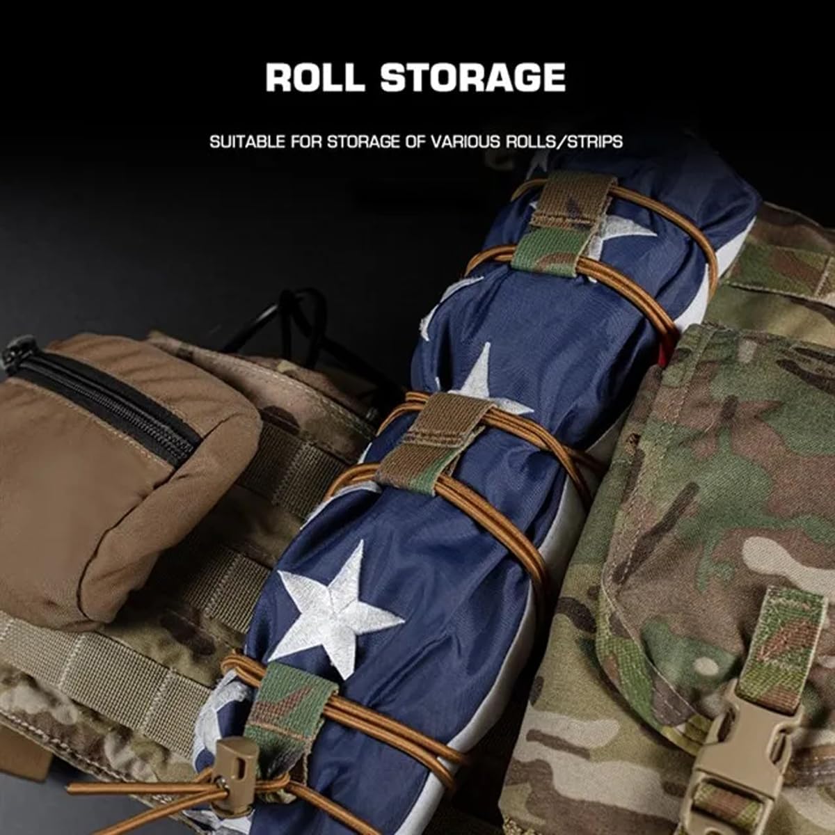 Tactical Flag Bungee Elastic Fastener Strap Shock Cord Retention Molle Webbing Loop Lock Secure Plate Carrier V1259-DP01-A-5090