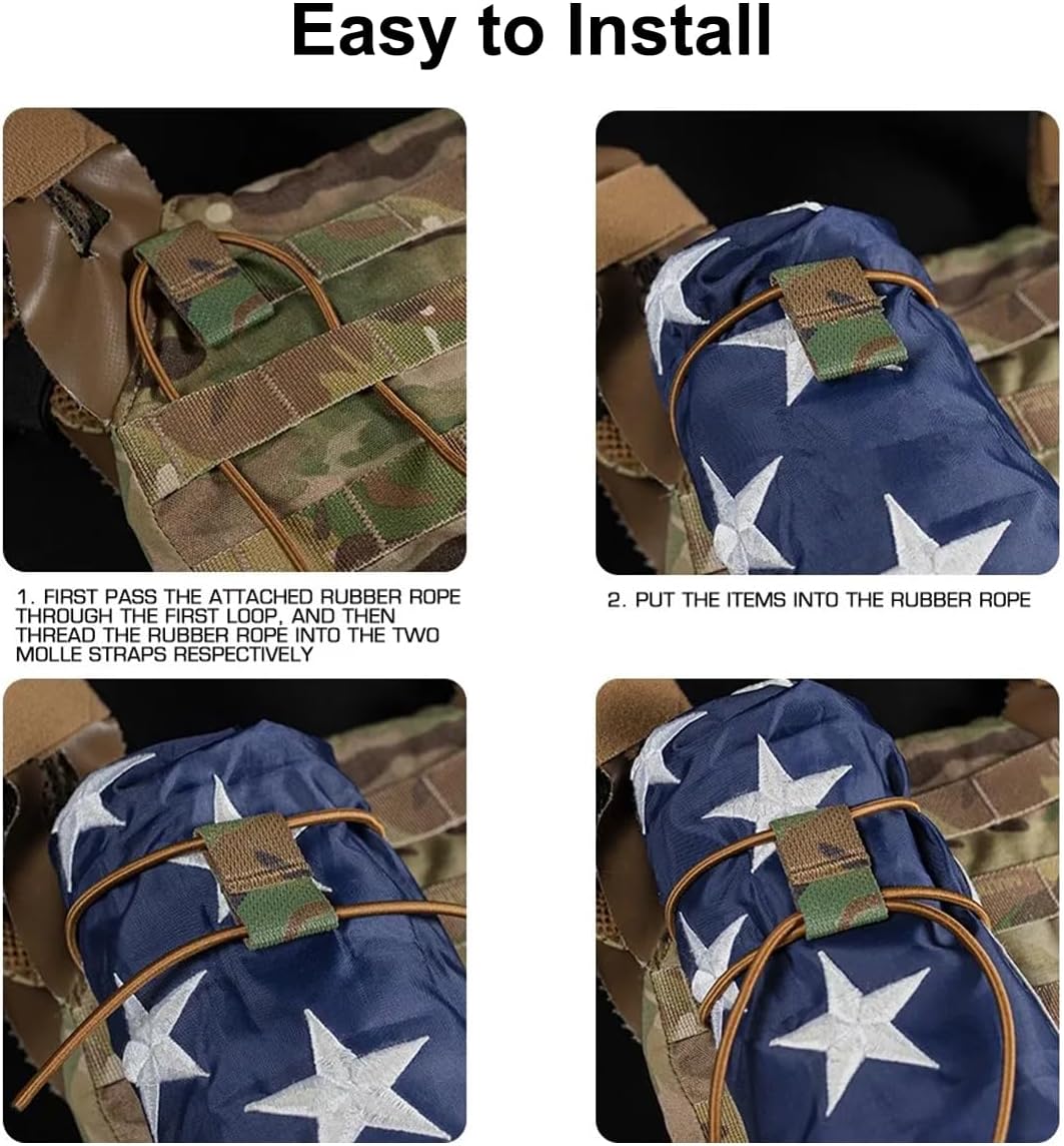 Tactical Flag Bungee Elastic Fastener Strap Shock Cord Retention Molle Webbing Loop Lock Secure Plate Carrier V1259-DP01-A-5090