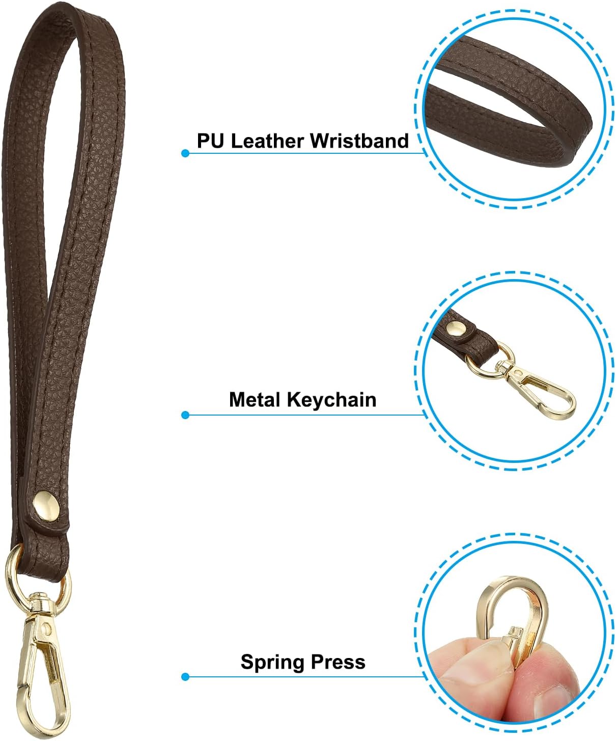 PU Leather Keychain with Metal Key Ring Lock, for Wallet Purse Gold, Brown - V1259-DP01-A-5106