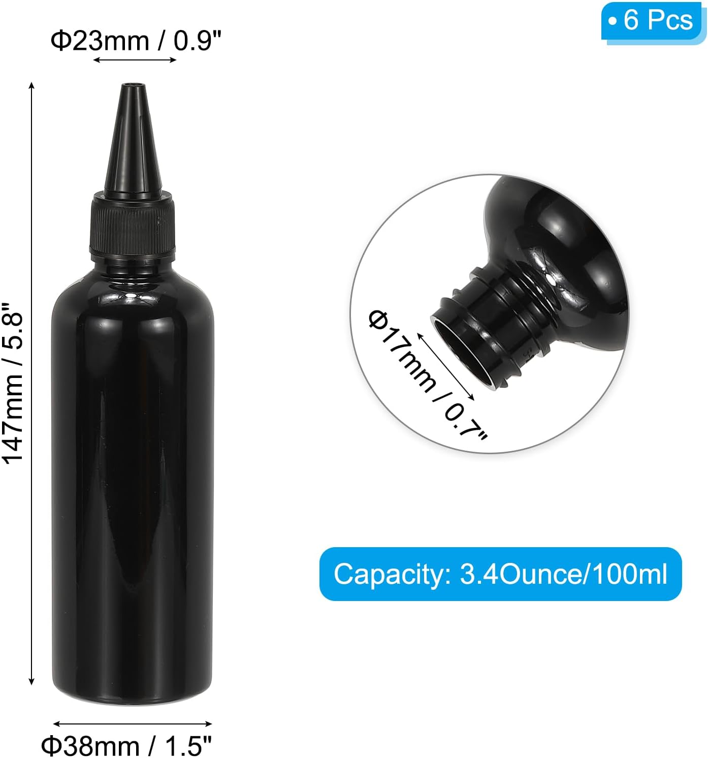 Plastic Applicator Bottle, 6 Pcs 3.4oz(100ml) Leak Proof Refillable Empty Dispenser Container Squeeze Bottle V1259-DP01-A-5108