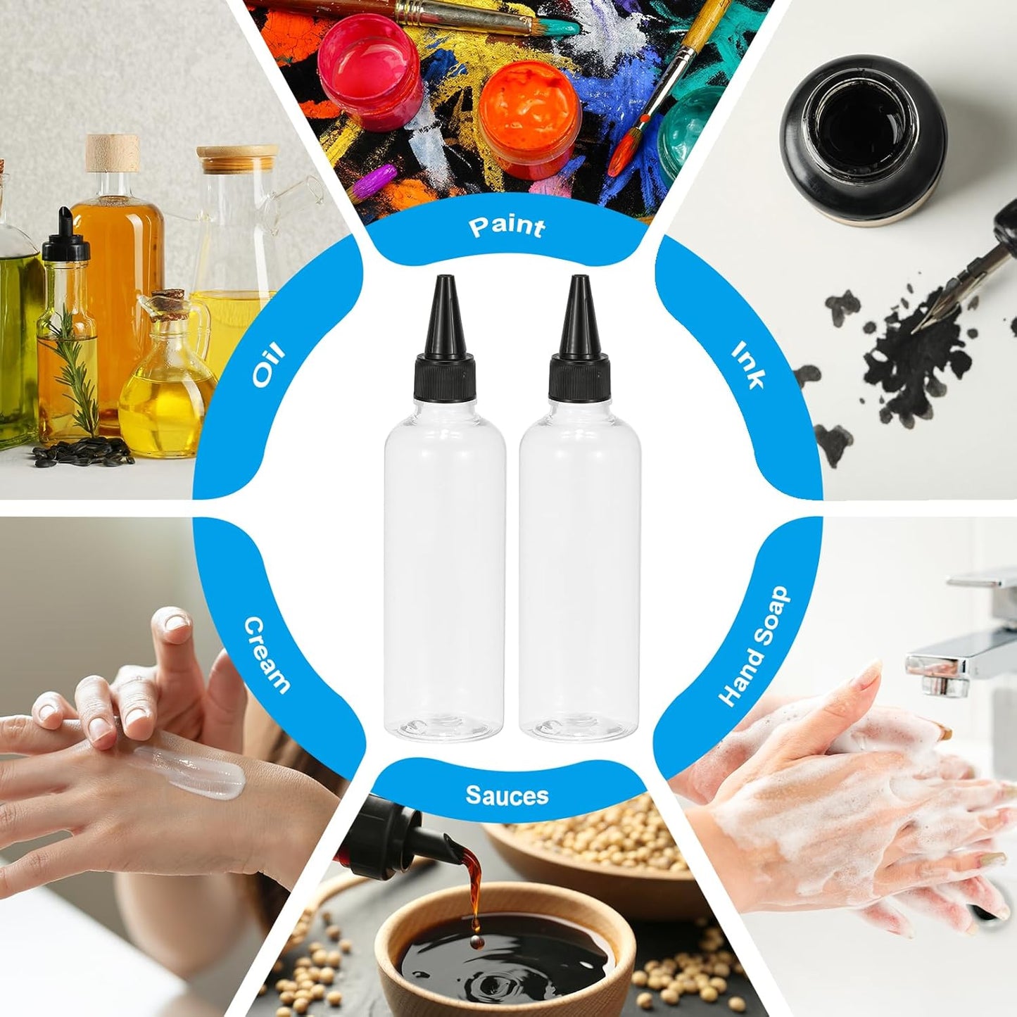 Plastic Applicator Bottle, 6 Pcs 3.4oz(100ml) Leak Proof Refillable Empty Dispenser Container Squeeze Bottle V1259-DP01-A-5108
