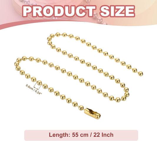 Silver-tone Beaded Chain Necklace, Titanium Steel Bead Ball Necklace Y2K Punk for Women Men Gift Gold 0.24 in V1259-DP01-A-5114