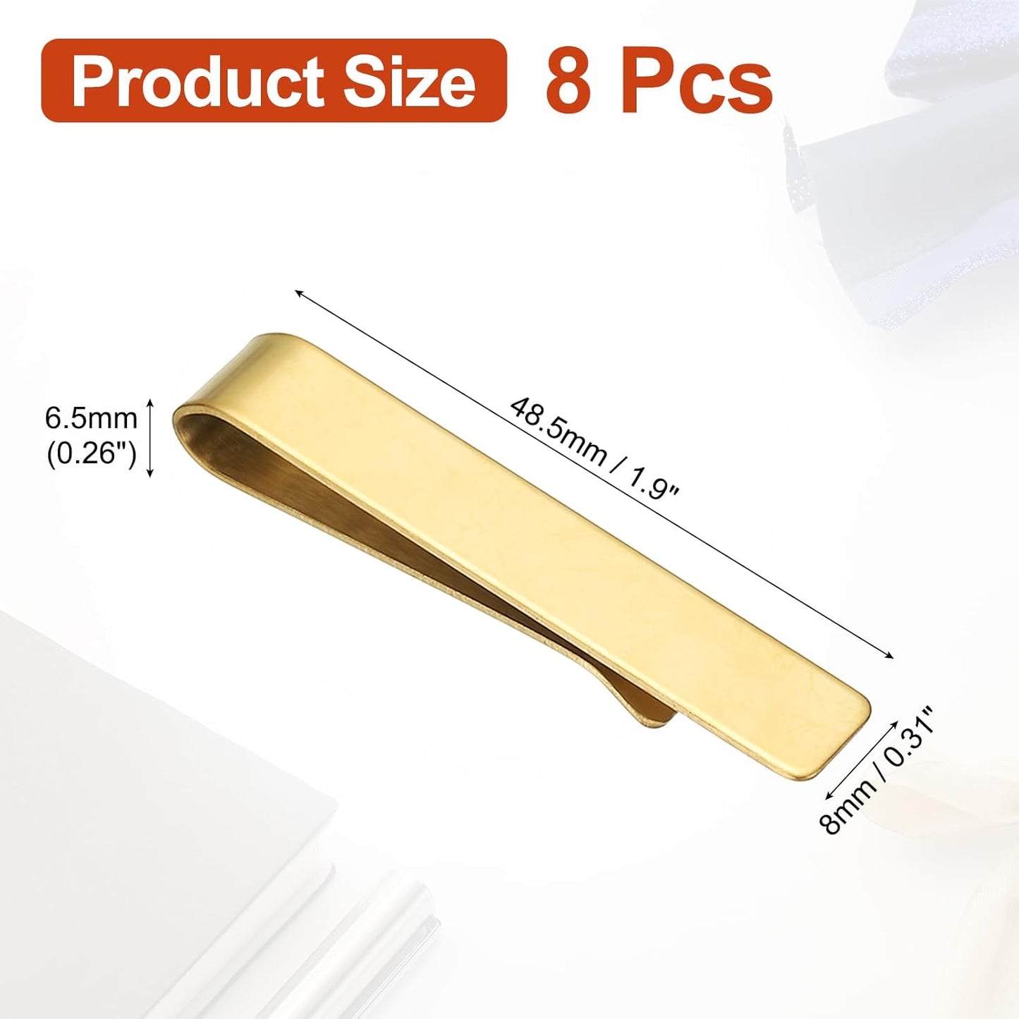 Skinny Tie Clips, Stainless Steel Clips for Men Wedding Gold - V1259-DP01-A-5123